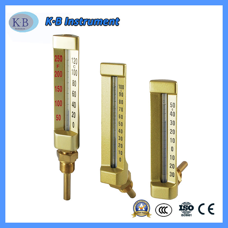 Engrosfabrik Pris Egnet industrielt Thermometer V-line V Line Thermometer Angle Straight Brass Golden Færdige Glass Termometer